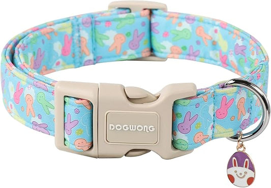 DOGWONG Easter Dog Collar, Easter Blue Egg Bunny Dog Collars, Adjustable Cute Easter Rabbit Pet Collars Design Dog Collar Quick Release Buckle for Small Medium Large Dogs
