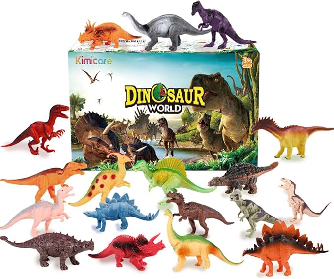 Kimicare Kids Dinosaur Figures Toys, 18 Pcs Plastic Dinosaur Toys for Kids 3-5, STEM Educational Realistic Dinosaurs Figurine Playset for Toddlers, Dino Toy Birthday Gifts Christmas Stocking Stuffers
