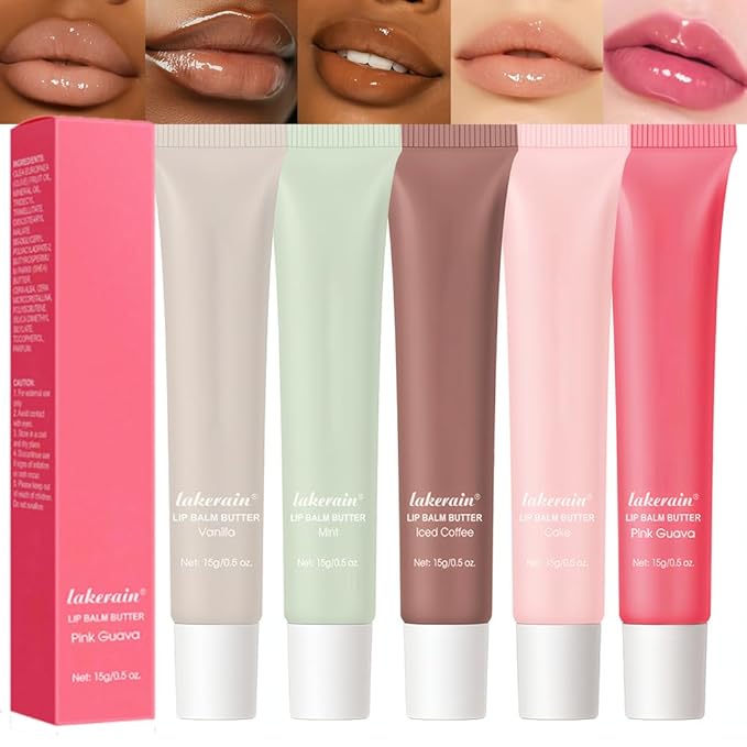 5Pcs Summer Lip Butter Lip Balm, Ultra-Hydrating Natural Vegan Lip Balm, Sheer-Tinted Shine & Hydration Lip Care, Soothes & Softens Dry Lips Skincare, Bálsamo labial hidratante