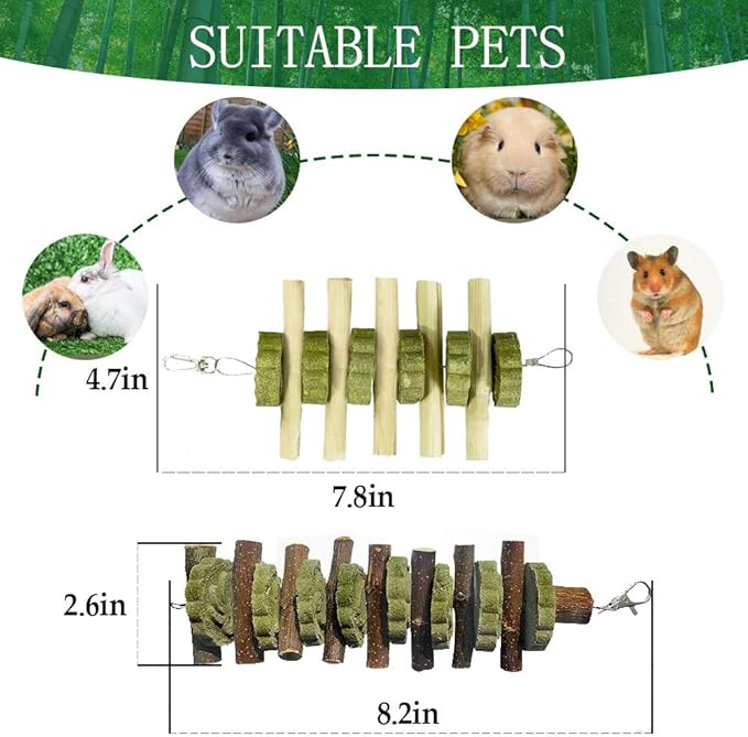 kathson Guinea Pig Treats Bunny Chew Toys for Teeth Grinding, Organic Fruit Wood and Bamboo Sticks Natural Rabbit Enrichment Toys for Small Animals Hamster Chinchilla 2 Pack