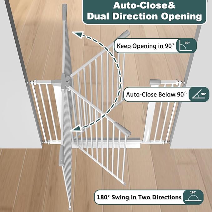 51.18" Extra Tall Baby Gate for Doorway 29.6-48.4" Width,Tall Baby Gate Cat Gate Extra Wide Cate Gate Safety,Extra Narrow Auto-Close for Indoor Stairs, Doorways, and Kitchen