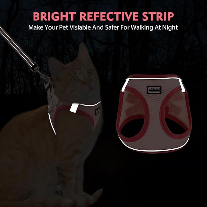 Cat Harness and Leash Set, Soft and Breathable Vest with Reflective Strip, Escape Proof Kitten Harness, Easy to Wear for Cats Walking and Traveling (Purple, L)