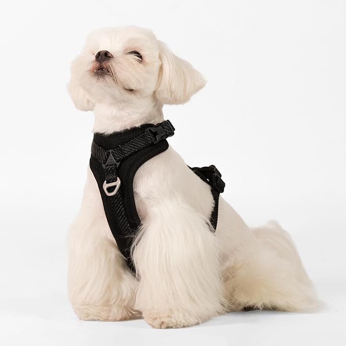 All-Weather No Pull Dog Harness Reflective Vest Harness QR Code Anti-Lost Adjustable Quick-Release Buckle Soft Padded Breathable Harness for Small Medium Large Dog (Super Reflect-Black, L)