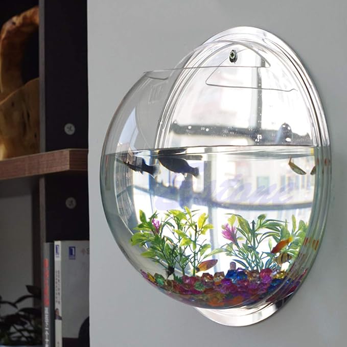 Acrylic Wall Mounted Mini Aquarium Fish Tank & Modern Hanging Planter Pot - Space-Saving Home Decor (Transparent)