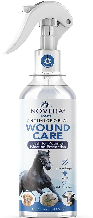 NOVEHA Pet Wound Spray - Sores, Abrasions and Wounds Care for Horse - Fast-Acting Skin Repair, Helps with Rashes, Hot Spots, Scratching, 6fl oz