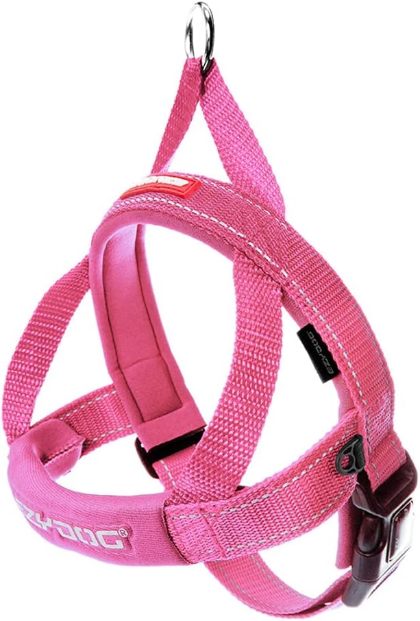 EzyDog Quick Fit Dog Harness – No Pull Harness for Training, Everyday Walking, and Easy Control - Adjustable Fit, Reflective, and Padded (Large, Pink)