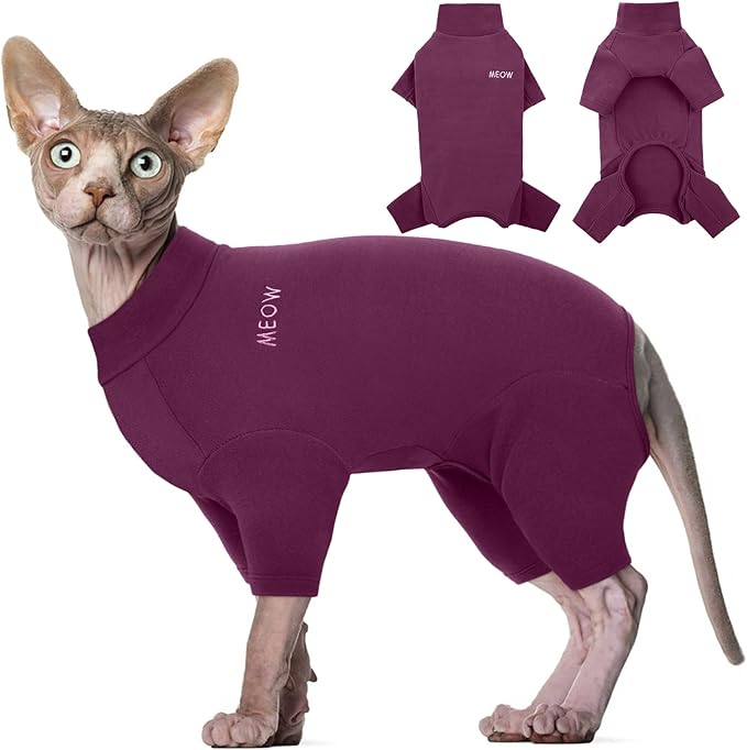 ROZKITCH Cat Sweaters for Cats Only, Breathable Soft Pet Jumpers, Warm Coat with Four Legs, Lightweight Sweater T-Shirt Cat Pajamas Jumpsuit Vest Cornish Rex, Devon Rex, Peterbald Purple XS