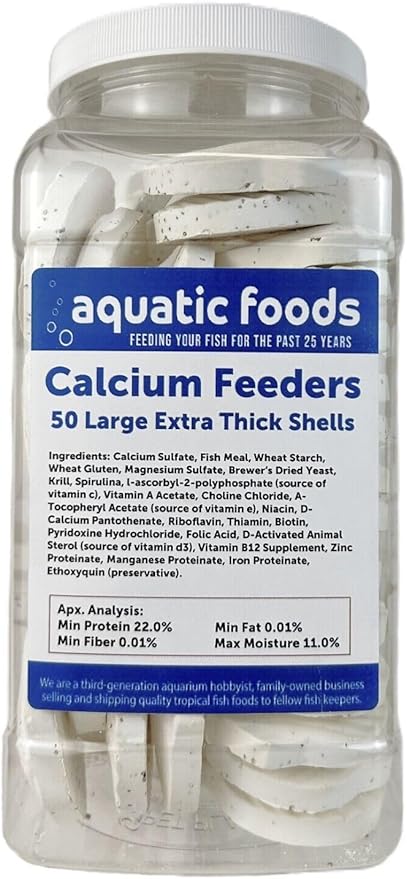 Aquatic Foods Inc. Calcium Feeder Large Shells. Extra Thick Shells for Shrimp, Snails, Crabs, Crayfish, Hermit Crabs and All Tropical Fish…50 Count Jar