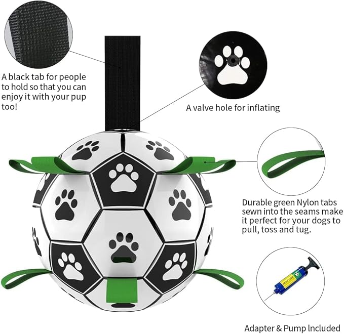QDAN Dog Soccer Balls Toy with Bell Inside, Outdoor Interactive Dog Toys, Durable Ropes Squeaky Ball for Medium Large Dogs (8 Inch)
