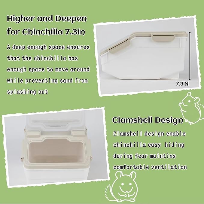 Extra Large Chinchilla Sand Bath Container Kit, Plastic Chinchilla Dust Bath House with Wash and Care Accessories, Dust Bathtub for Chinchillas Hamster Hedgehog Guinea Pig and Other Small Animals
