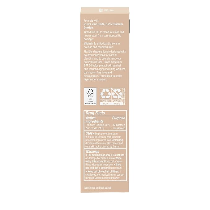 Neutrogena Purescreen+ Mineral UV Tint Face Liquid Tinted Sunscreen - with 100% Mineral Actives & Vitamin E, Enhances Natural Tone, Water Resistant, Broad Spectrum SPF 30, 1.1 fl oz