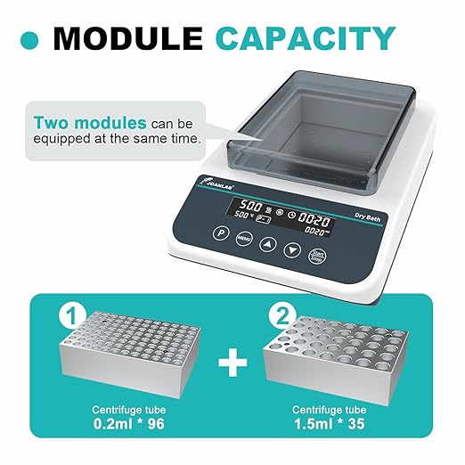 JOANLAB Double Position Dry Bath Incubator,with 0.2mlx96, 1.5mlx35 Aluminium Heating Block,Programmable Digital Lab Dry Bath Heater w/Timer Control