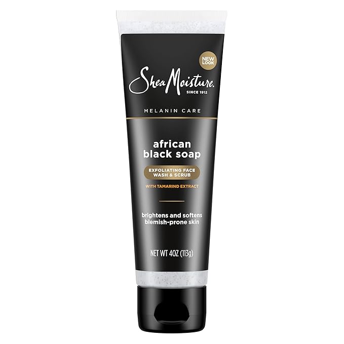 SheaMoisture Facial Wash and Scrub African Black Soap for Blemish Prone Skin to Clarify Skin 4 oz