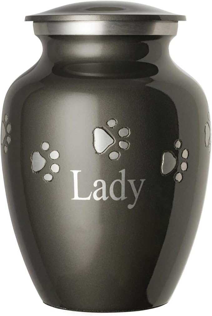 Pet Urn for Dogs and Cats with Personalized Laser Engraving, Ottillie Paws Premier Series Memorial Urns (Large Slate with Horizontal Pewter Paws)