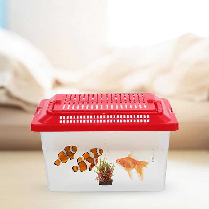 POPETPOP Portable Fish Tank Handheld Transparent Turtle Box Plastic Aquarium for Small Pets Hamsters Reptiles Compact Lightweight Terrarium