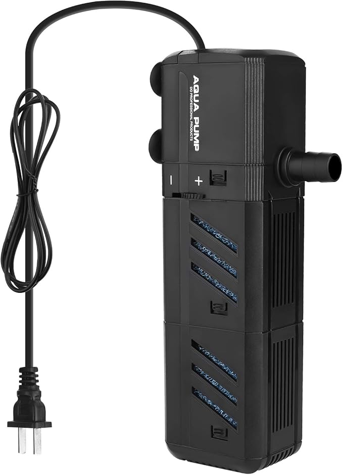 Submersible Aquarium Internal Filter 8W, Adjustable Fish Tank Filter with 200 GPH Water Pump for 10-50 Gallon Fish Tank Black