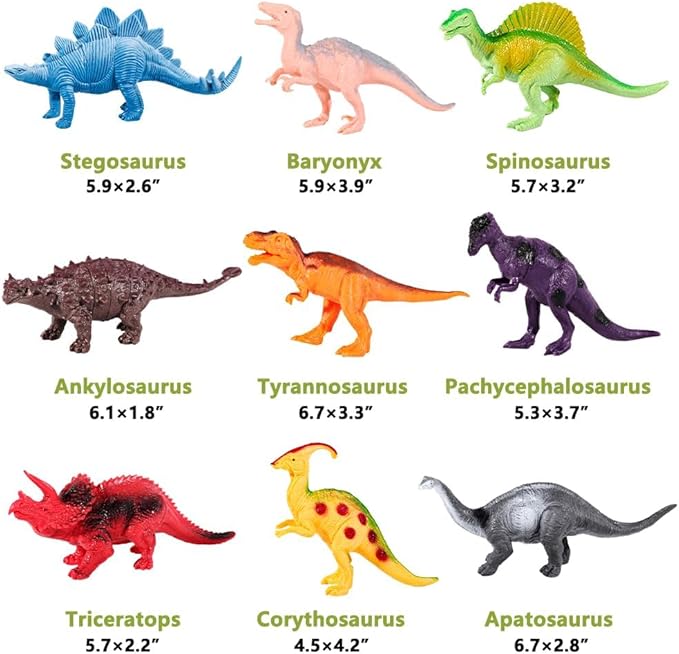 Kimicare Kids Dinosaur Figures Toys, 18 Pcs Plastic Dinosaur Toys for Kids 3-5, STEM Educational Realistic Dinosaurs Figurine Playset for Toddlers, Dino Toy Birthday Gifts Christmas Stocking Stuffers