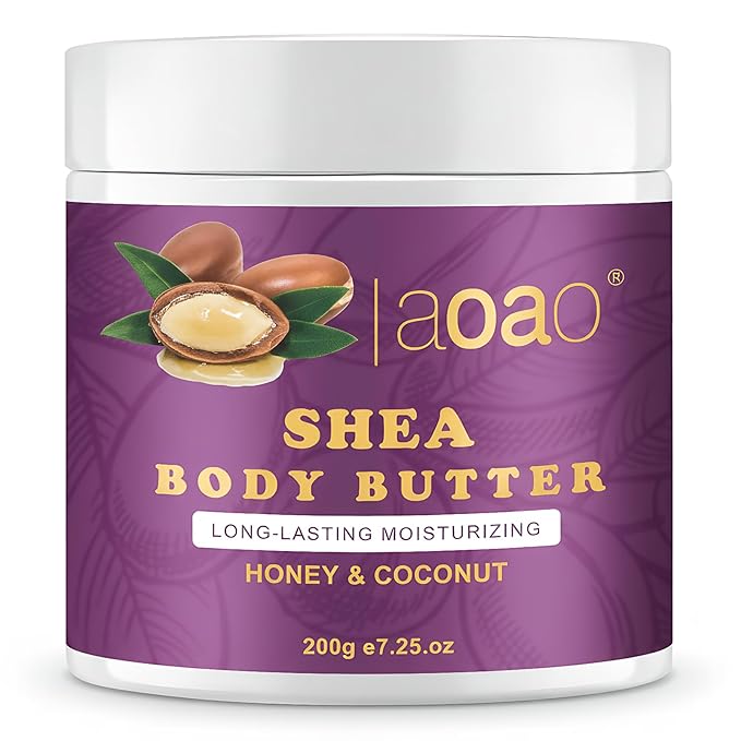 AOAO Shea Body Butter for Stretch Marks Pregnancy, Deeply Nourishing & Safe Moisturizer with Honey, Coconut & Vitamin-Rich Formula for Pregnant Women, Helps Soothe & Moisturize Stretch Marks, 7.05oz