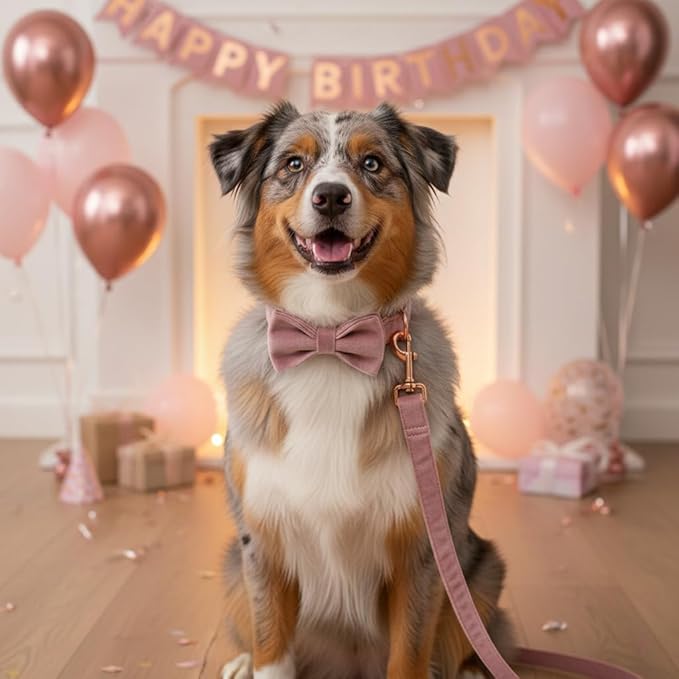 PETDURO Custom Dog Collar Personalized with Name Engraved Rose Gold Metal Buckle for Large Medium Small Girl Dogs - Dog Leash and Bow Tie Available - Soft Comfy Velvet (Champagne Pink RG, XS)