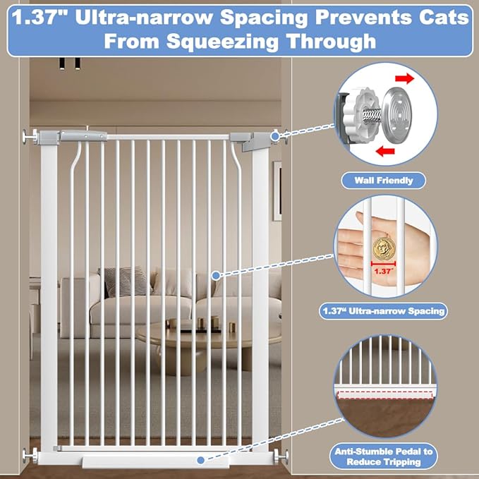 40.55" Extra Tall Baby Gate -29.7"-40.5" Extra Wide Baby Gate Pet Gate for Stairs and Doorways-1.37" Ultra Narrow Spacing Pressure Mounted Dog Gate with One-Handed Operation(29.7"-40.5")