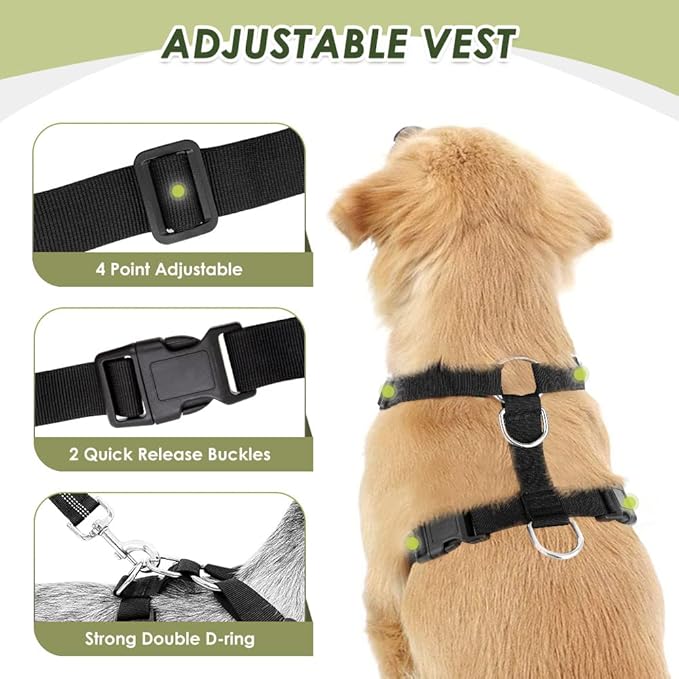 Lukovee Dog Seat Belt for Car, Adjustable Dog Car Harness for Large Medium Small Dogs, Soft Padded & Breathable Mesh Dog Seatbelt with Car Vehicle Connector Strap (Black Double Clip,Small)