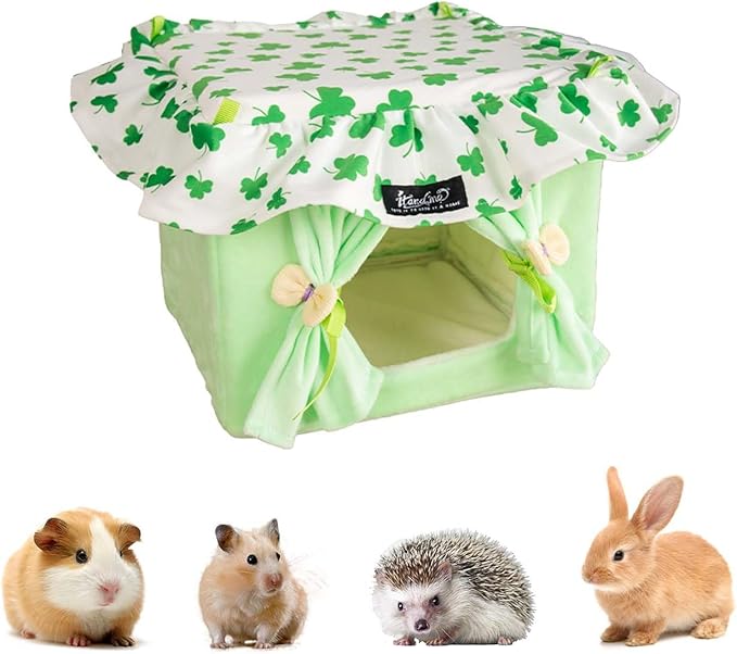 Guinea Pig Bed with Curtain Machine Washable Soft Cozy Chinchilla Bed Hedgehog Beds - Spacious Privacy House Small Animal Hideout for Ferret Hamster Rat Sugar Glider Dwarf Rabbit (Green, Medium)