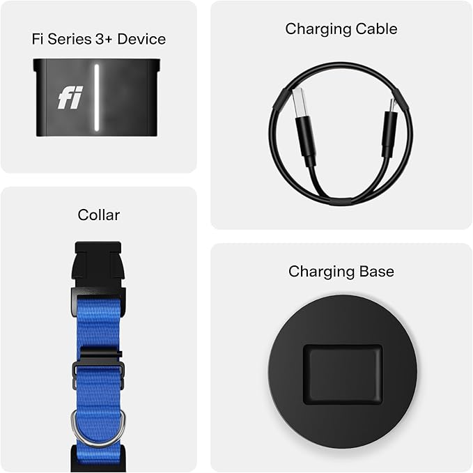 New Fi Series 3+ Smart Dog Tracker Collar [12 Month Membership Included] GPS Tracker for Dogs with Health & Behavior Monitoring, Escape Alerts, Waterproof, LED, Apple Watch Compatible (Blue, X-Small)