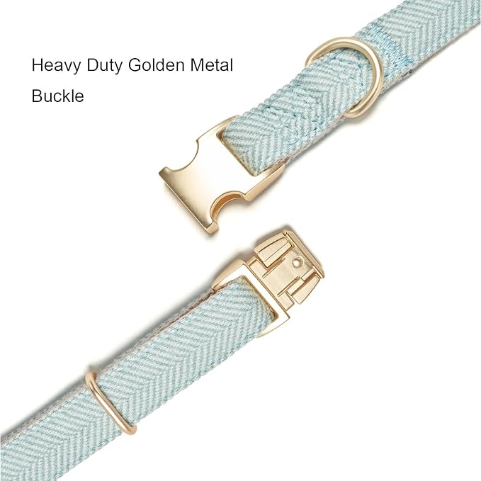 Soft Hemp Dog Collar and Leash Set Adjustable Woven Twilled Dog Collars with Metal Buckle and Lead for Small Medium Large Dogs,Blue