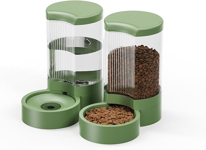 Pet Feeder and Water Dispenser Automatic for Dogs Cats,Waterer and Gravity Food Feeder for Small & Medium Dogs Cats Puppies,6-Pound Food,1-Gallon Water, Easily Clean (Green)