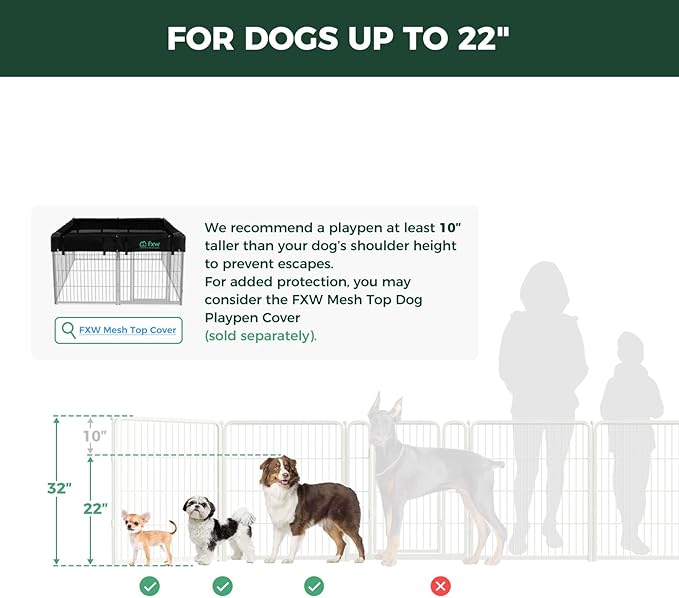 FXW Homeplus Unleashed Indoor Dog Playpen - Stress-Free and Safe Play, Heavy Duty 32 Inch 6 Panels Dog Pen for Small and Medium Dogs, White│Patented