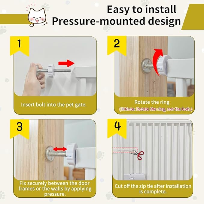 Lumizone Extra Tall Cat Gate 55.12" High Pressure Mounted Extra Wide 2025 New (17 Sizes) 1.37" Gap No Drilling Auto-Close One-Handed Operation Tall Pet Gate for Dogs(White, 55.12" H x 80.12"-84.44" W)