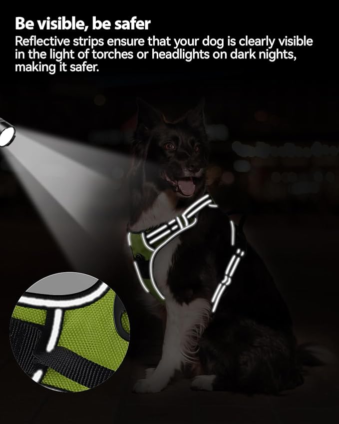 Joytale No Pull Dog Harness Medium Sized Dog, Reflective Pet Vest with Front Clip, Adjustable Soft Padded Harnesses with Easy Control Handle for Training and Walking, Green, M