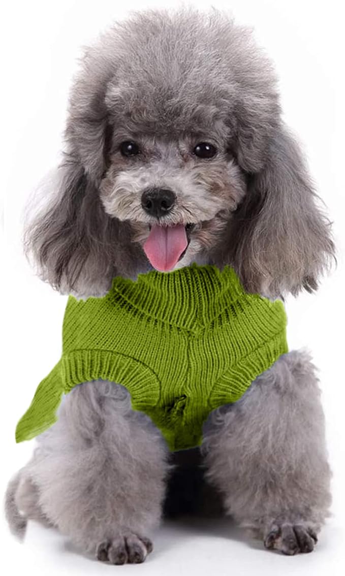 CHBORCHICEN Small Dog Sweaters Knitted Pet Cat Warm Dog Sweatshirt Winter Clothes Kitten Puppy Sweater (M, Dress-Light Green)