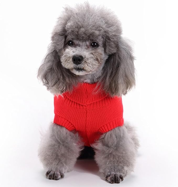 CHBORCHICEN Small Dog Sweaters Knitted Pet Cat Warm Dog Sweatshirt Winter Clothes Kitten Puppy Sweater (Large,Red)
