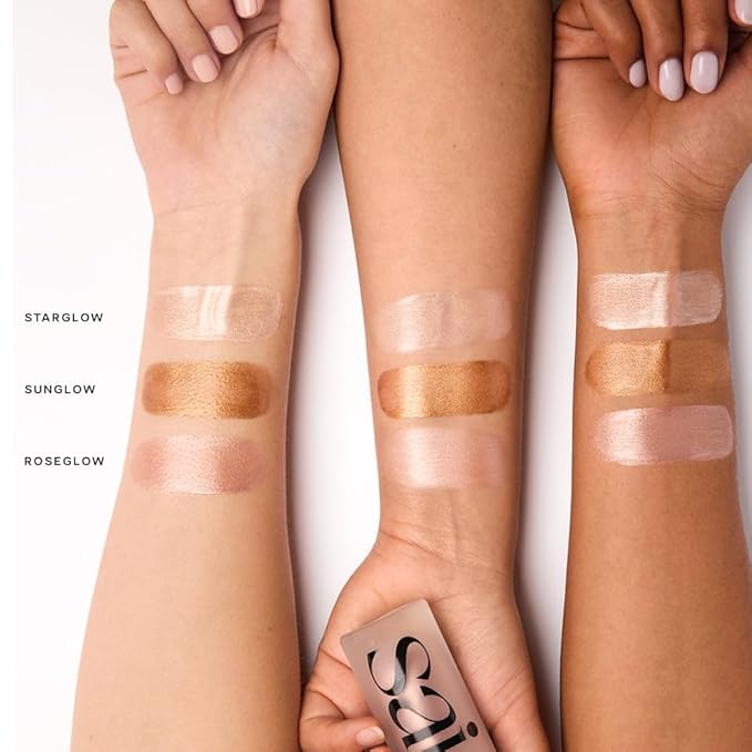 Saie Mini Glowy Super Gel Trio Gift Set - Lightweight Makeup Primer & All-Over Liquid Highlighter for Instant Glowy, Glass Skin - With Glycerin & Squalane - Starglow, Roseglow & Sunglow (0.5 oz Each)