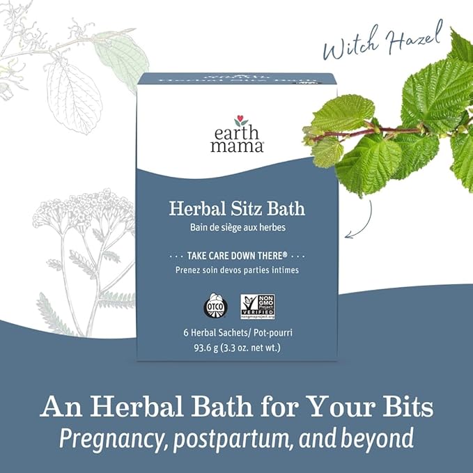Earth Mama Herbal Sitz Bath | Pregnancy & Postpartum Essentials, Soothing Sitz Bath for Hemorrhoids with Witch Hazel, & Calendula, 6-Count