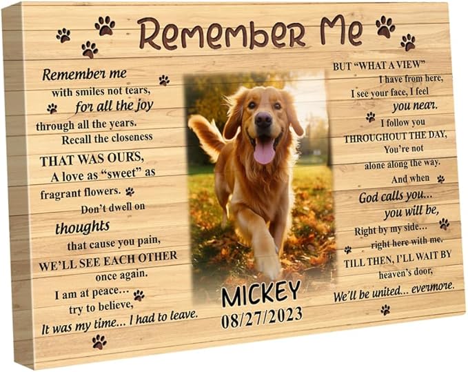 S101614 Dog Memorial Landscape Canvas Gifts, Remember Me for Dog Lovers Mom, Personalized Memorial With Picture Custom Date