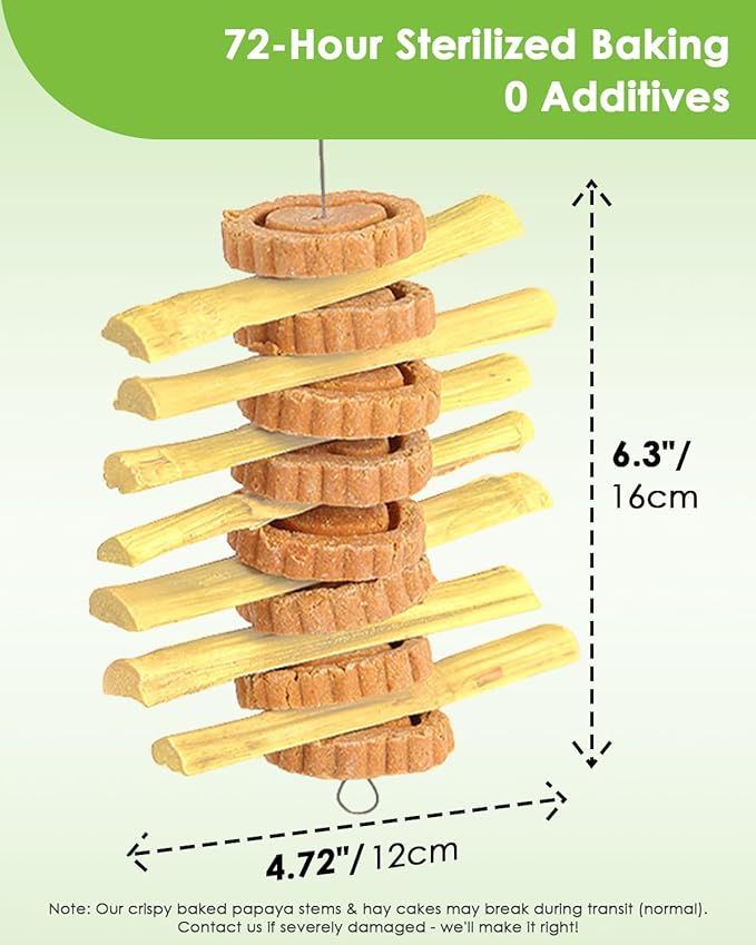 Rabbit Toys for Bunny Boredom, Hanging Rodent Dental Toy with Papaya Stems Sweet Bamboo Hamsters, Chinchillas, Guinea Pigs (Part A, 3Pcs)