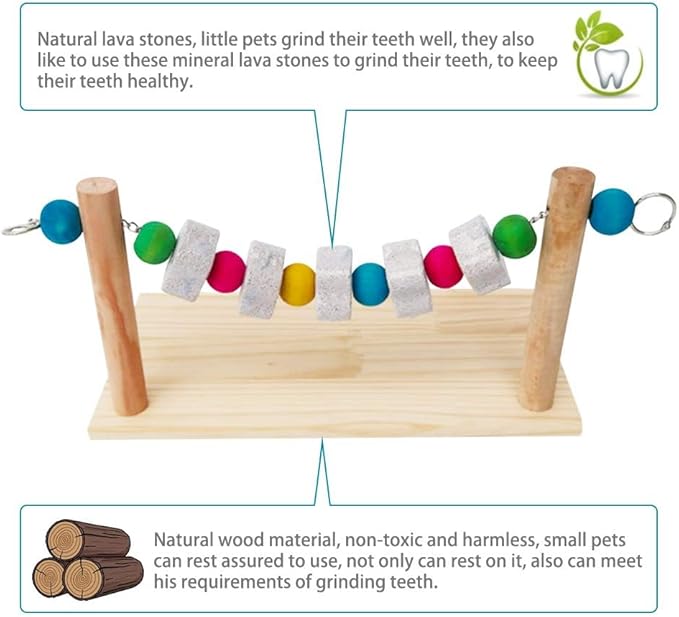 Hamiledyi Hamster Wood Ledge Platform with Lava Stone Block Chinchilla Cage Resting Wooden Shelf Chew Toys for Guinea Pig Gerbil Mouse Rat