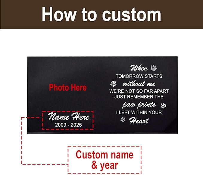 Personalized Dog Headstone Engraved in The US, Dog Tombstone for Indoor and Outdoor, Customized Pet Memorial Stone with Photo, Name and Date for Beloved Pet, Black Granite