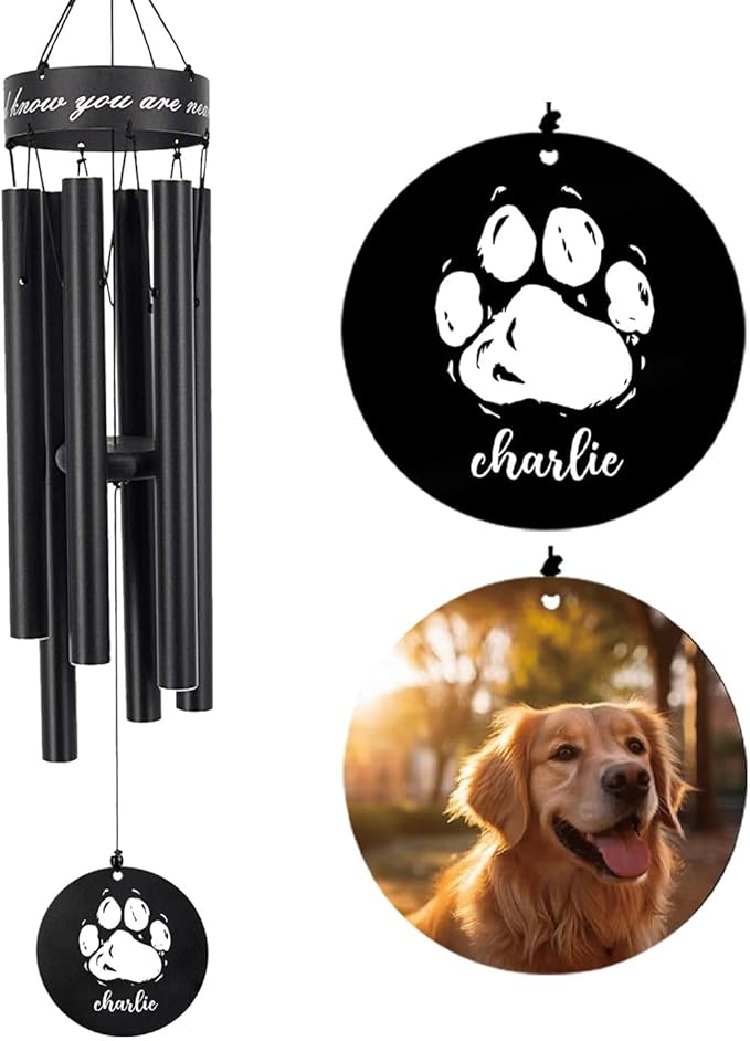 Personalized Memorial Wind Chimes for Outside, Memorial Gifts for Loss of Pet Dog, Sympathy Gifts for Remenberance, 30 inch Deep Tone Wind Chimes