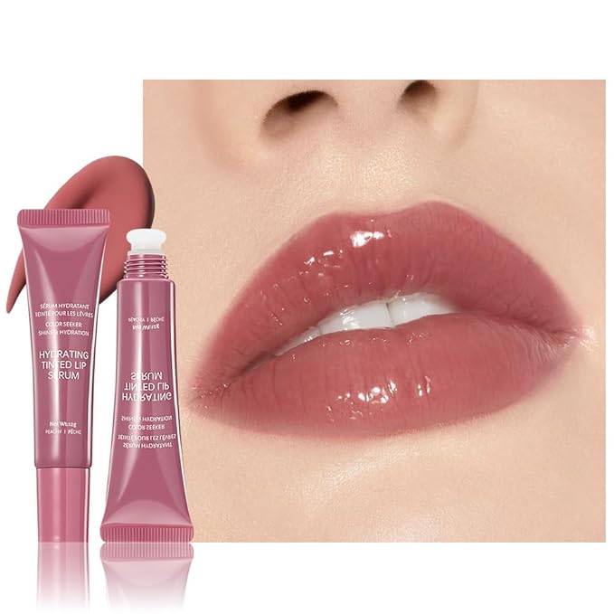 Lip Tinted Glowy Balm Hydrating Tinted Lip Serum Lip Gloss, Ultra-Hydrating Natural Vegan Lip Balm, Sheer-Tinted Shine & Hydration, Soothes & Softens Dry Lips Skincare (Warm Rose)