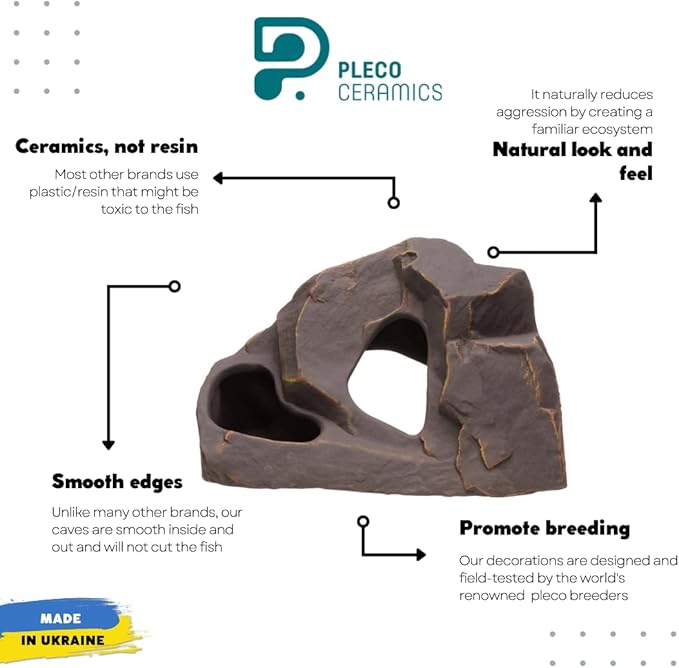 Plecoceramics Aquarium Ceramic Decorations Cave Betta Stone Decor - Aquarium Fish Tank Hideway Decor for breeding Cichlids Plecos Betta Toys Hideout (Grotto)