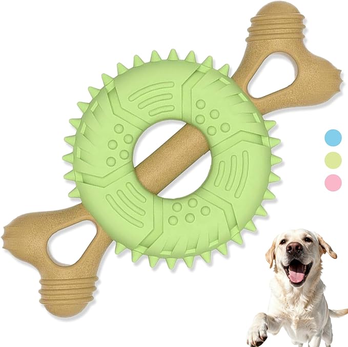 Puppy Chew Toys for Teething, Indestructible Dog Chew Toys for Aggressive Chewers - Small & Medium Breeds, Tough Puppy Toys to Keep Them Busy and Relieve Anxiety, Bone & Tire Shape Rubber Dog Toy