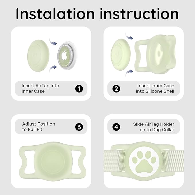 for Airtag Dog Collar Holder, Dog Airtag Holder Waterproof, Lightweight & Soft Silicone Air Tag Case for Pet Collars, Works with Multiple Tracker Tag Products (Luminous, 1 Pack)