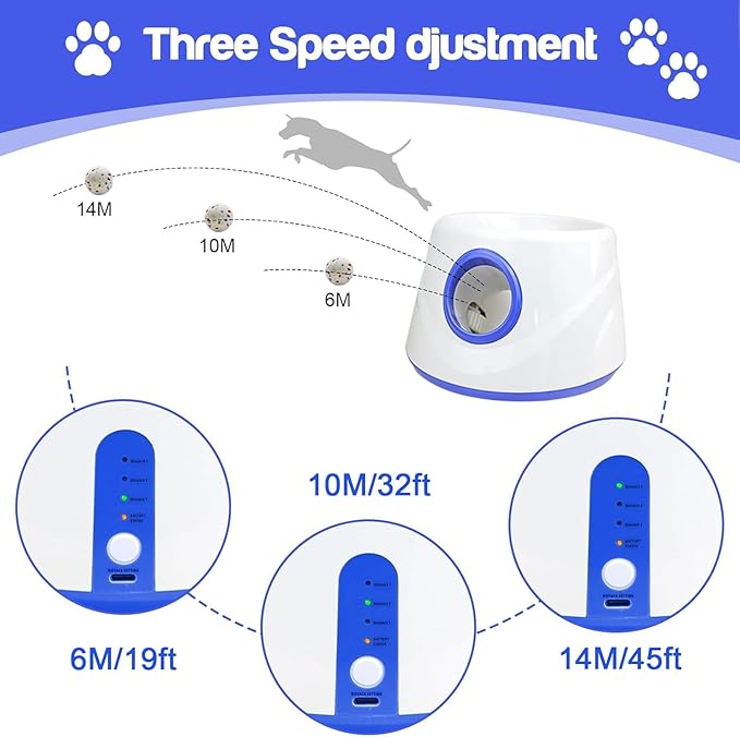 Dog Ball Thrower Launcher, Automatic Ball Launcher for Dogs, 3 Adjustable Distance Settings, Indoor Outdoor Interactive Toy, with 3 2.3-inch Balls, Small/Medium Sized Dog Thrower