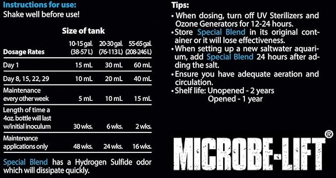 MICROBE-LIFT Special Blend Aquarium Treatment, Fish Tank Water Conditioner for Freshwater and Saltwater Tanks, Helps with Aquarium Algae Control and Odor, 4 Ounces (SBH04)