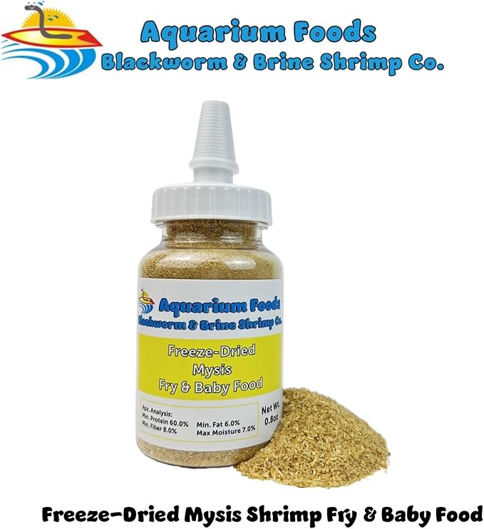 Aquatic Foods Inc. Freeze Dried Floating Mysis Shrimp for Freshwaters, Marines, Baby Pond Fish, Invertebrates, Corals, Anemones, All Tiny Nano Fish, Fry and Babies…0.8oz Sm Squeeze Bottle