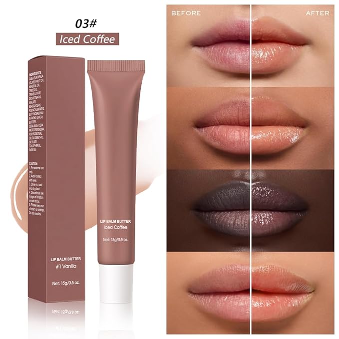 Summer Lip Butter Lip Balm, Ultra-Hydrating Natural Vegan Lip Balm, Sheer-Tinted Shine & Hydration, Soothes & Softens Dry Lips Skincare, Bálsamo labial hidratante #3 Iced Coffee