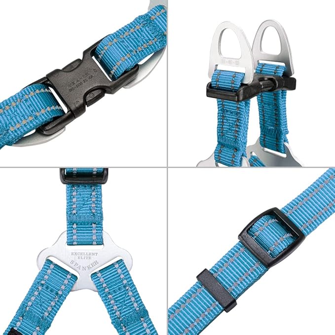 EXCELLENT ELITE SPANKER No Pull Dog Harness Adjustable Nylon Step-in Easy Pet Vest Chest Strap with Reflective and Leash Ring for Small Medium Large Breed Dogs Training Walking(Light Blue-L)